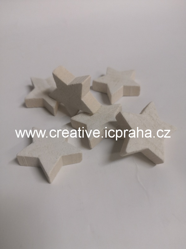 dřevo - hvězda 3cm - mix bílá/šedá/ krém